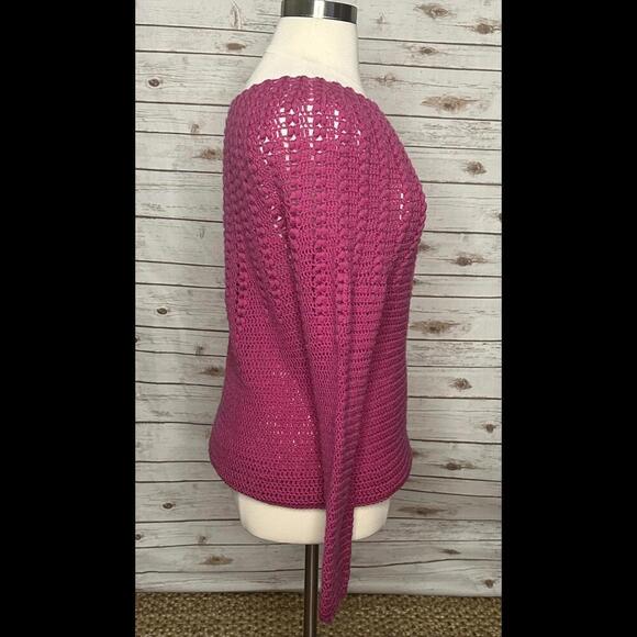 No brand handmade fuchsia open-knit crochet sweater Size XL - Picture 3 of 4